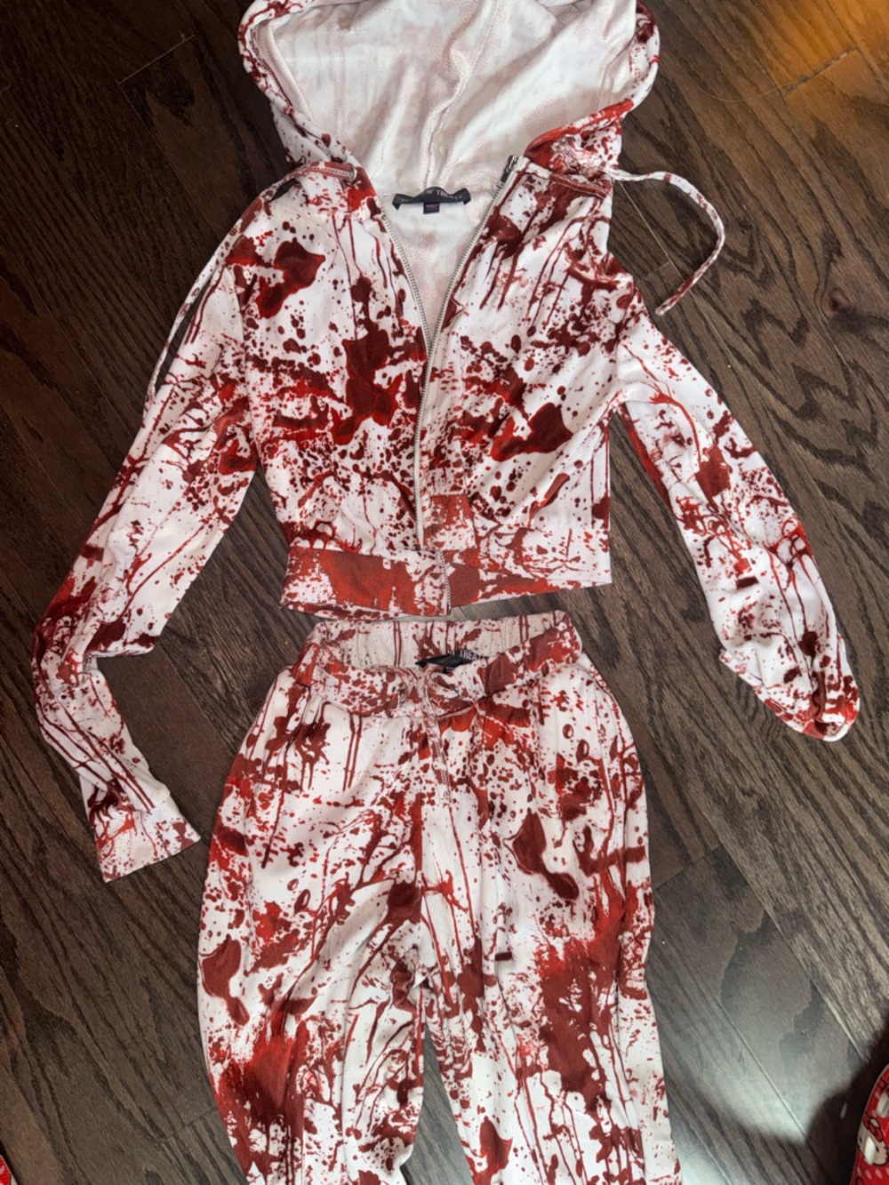 Sugar Thrillz White & Red Splatter Track Jacket and Joggers Set